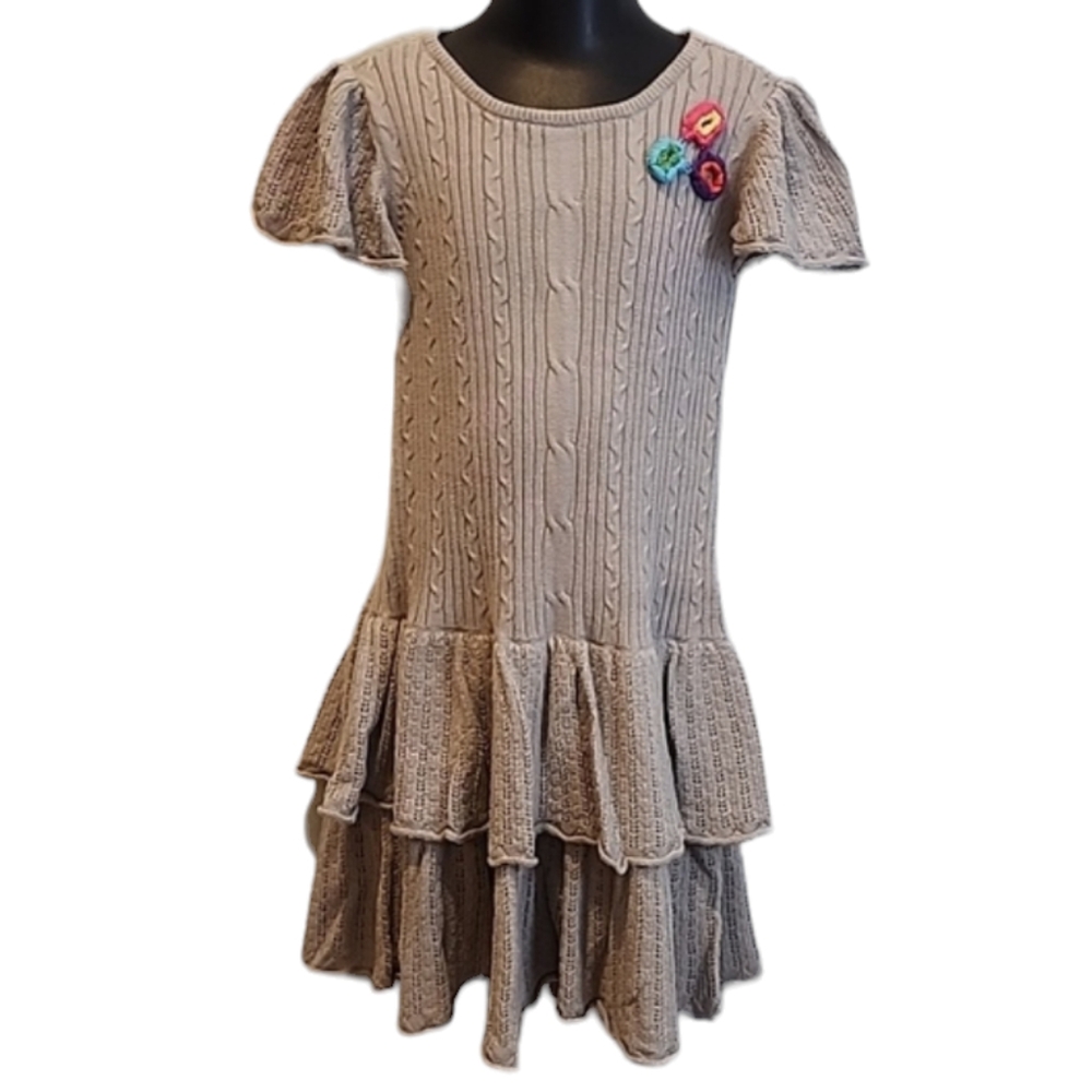 Hanna Andersson Grey Knit Sweater Floral Drop Waist Dress 130
